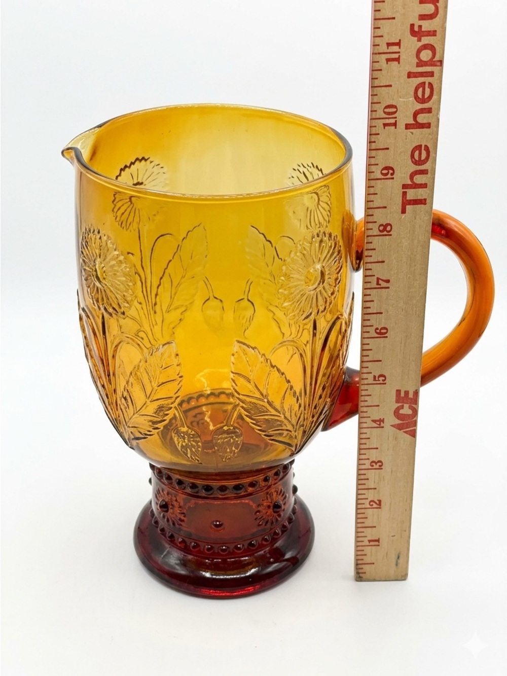 Anthropologie Helianthus Sunflower Amber Glass Water Pitcher 9.5" NEW - Picture 3 of 10
